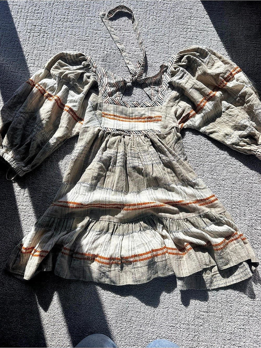 Free People All Lined Up Striped Puff Sleeve Mini Dress